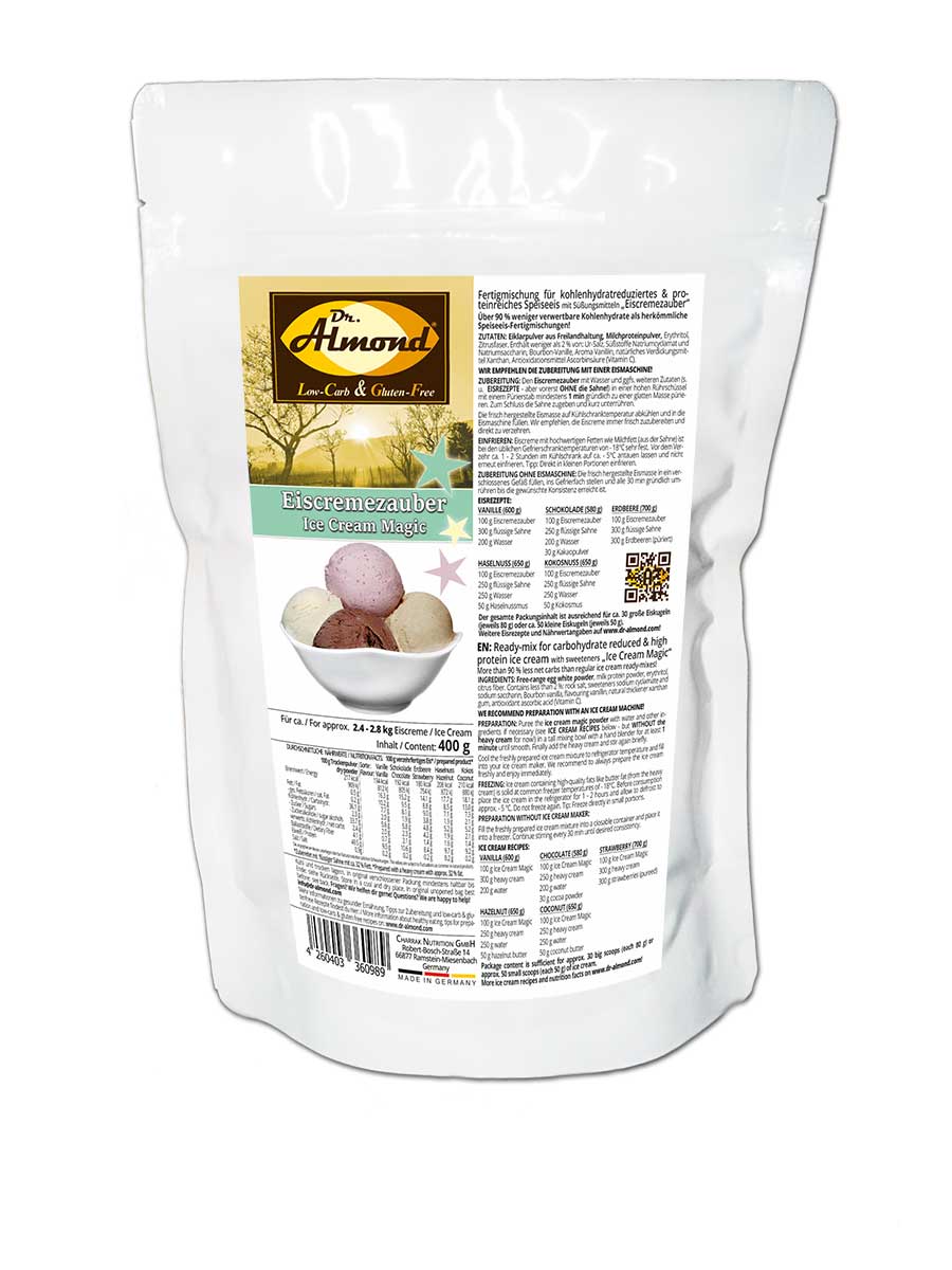 Eiscremezauber Eismischung Eispulver Eisbasis low-carb glutenfrei OHNE Zuckerzusatz