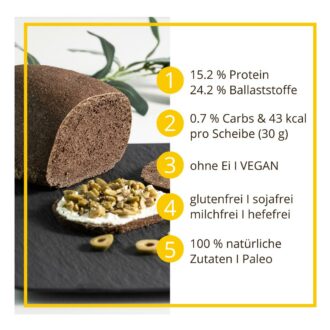 Schwarzbrot low-carb keto glutenfrei paleo VEGAN Eiweissbrot Backmischung ALLERGENFREI