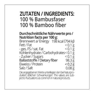 Bambusfaser Ballaststoffmehl low carb glutenfrei – Kartoffelfaser-Ersatz mit 0 % Kohlenhydraten – Zum Backen, Bemehlen & Ausrollen