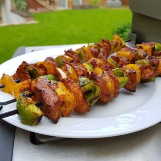 Rezept Karamellisierte Grillspieße mit Low Carb Trockenmarinade glutenfrei