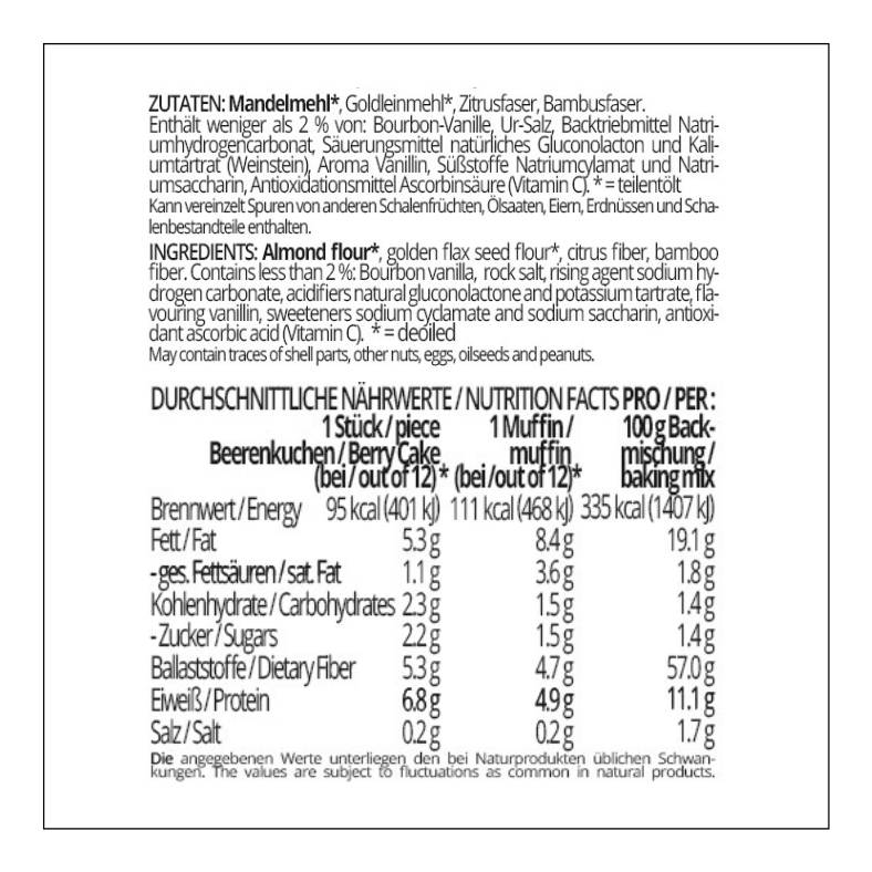 KUCHENZAUBER PUR Backmischung für Kuchen, Muffins und mehr – low-carb, glutenfrei, sojafrei, keto Kuchenmischung