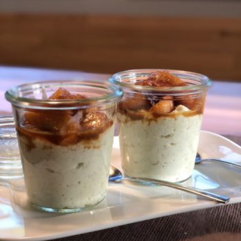 Rezept Milchreisdessert mit Joghurt und karamellisierten Pfirsichen