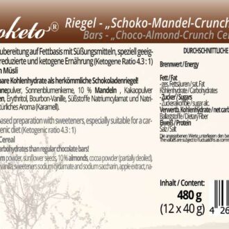Low Carb Schokolade Schokoladenriegel Müsliriegel zuckerfrei keto maltitfrei xylitfrei Diabetikergeeignet