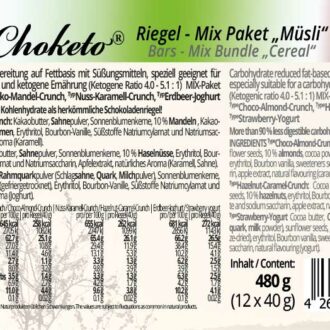 Low Carb Schokolade Schokoladenriegel Müsliriegel zuckerfrei keto maltitfrei xylitfrei Diabetikergeeignet