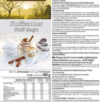 FLUFFZAUBER Fertigmischung für kalorienarmen Eiweiss-Fluff & low carb Baiser – keto, ohne Zuckerzusatz, IMO-frei