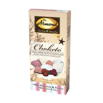 CHOKETO Low Carb & Keto Schokolade MIX-Paket FRUCHTIG & FRISCH – Joghurt-Quark + Erdbeer-Sahne + Himbeer-Joghurt – 3 Tafeln – handgemacht