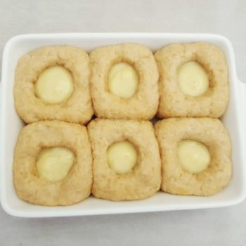 Rezept Pudding Briochebuchteln mit Fruchtcreme und Streuseln lowcarb glutenfrei