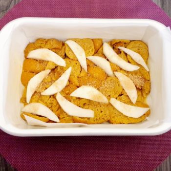 Rezept Birnen Scheiterhaufen mit Rahmguss und Vanillesauce lowcarb glutenfrei