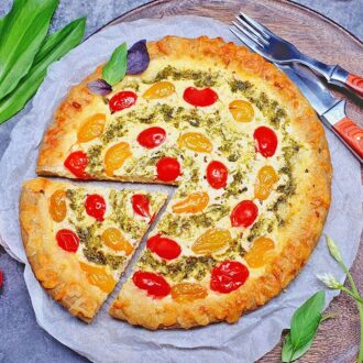Rezept Bärlauchpesto Käse Tomatenpizza lowcarb keto glutenfrei