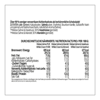 CHOKETO Low Carb & Keto Schokolade MIX WEISSE SAHNE – PUR + MANDEL + HASELNUSS – 3 Tafeln – handgemacht