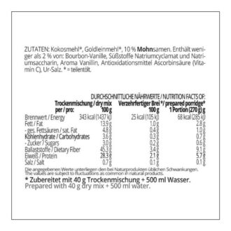 Frühstücksbrei low carb glutenfrei vegan MOHN-VANILLE 400 g