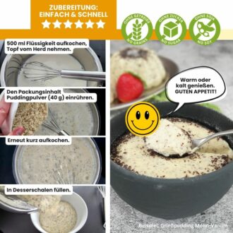LOW CARB PROBIERBOX 3: Pudding & Grießpudding | mit 6 Probepäckchen zum Testen | glutenfrei keto |ohne Zuckerzusatz | VEGAN