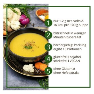 Suppentraum Blumenkohl & Curry Tütensuppe low-carb glutenfrei keto vegan