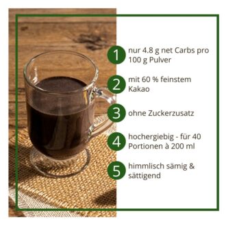 Trinkschokolade MITTERNACHTSTRAUM - Trinkkakao Kakaopulver low-carb keto glutenfrei sojafrei