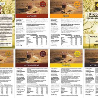 Probierbox 5 Trinkschokolade Trinkkakao Kakaopulver low-carb keto zuckerfrei