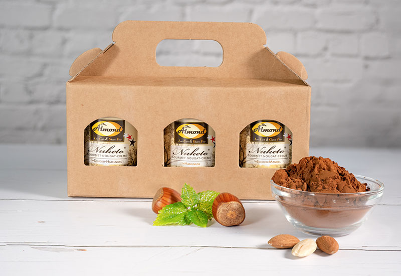 Probierset Nuketo HASELNUSS & MANDEL Gourmet Nougat-Creme low carb keto | 3 Sorten Aufstrich | ohne Zuckerzusatz | ohne Palmöl